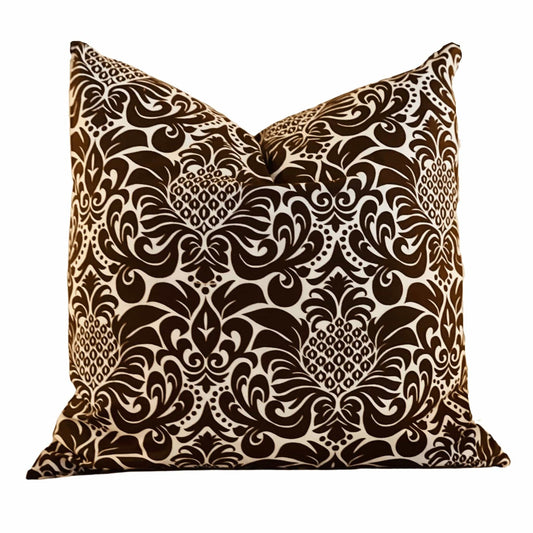 Hen House Linens gracious chocolate brown printed cloth 20" x 20" pillow covers