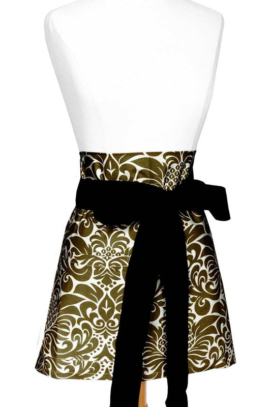 Hen House Linens gracious chocolate brown printed cloth cocktail aprons
