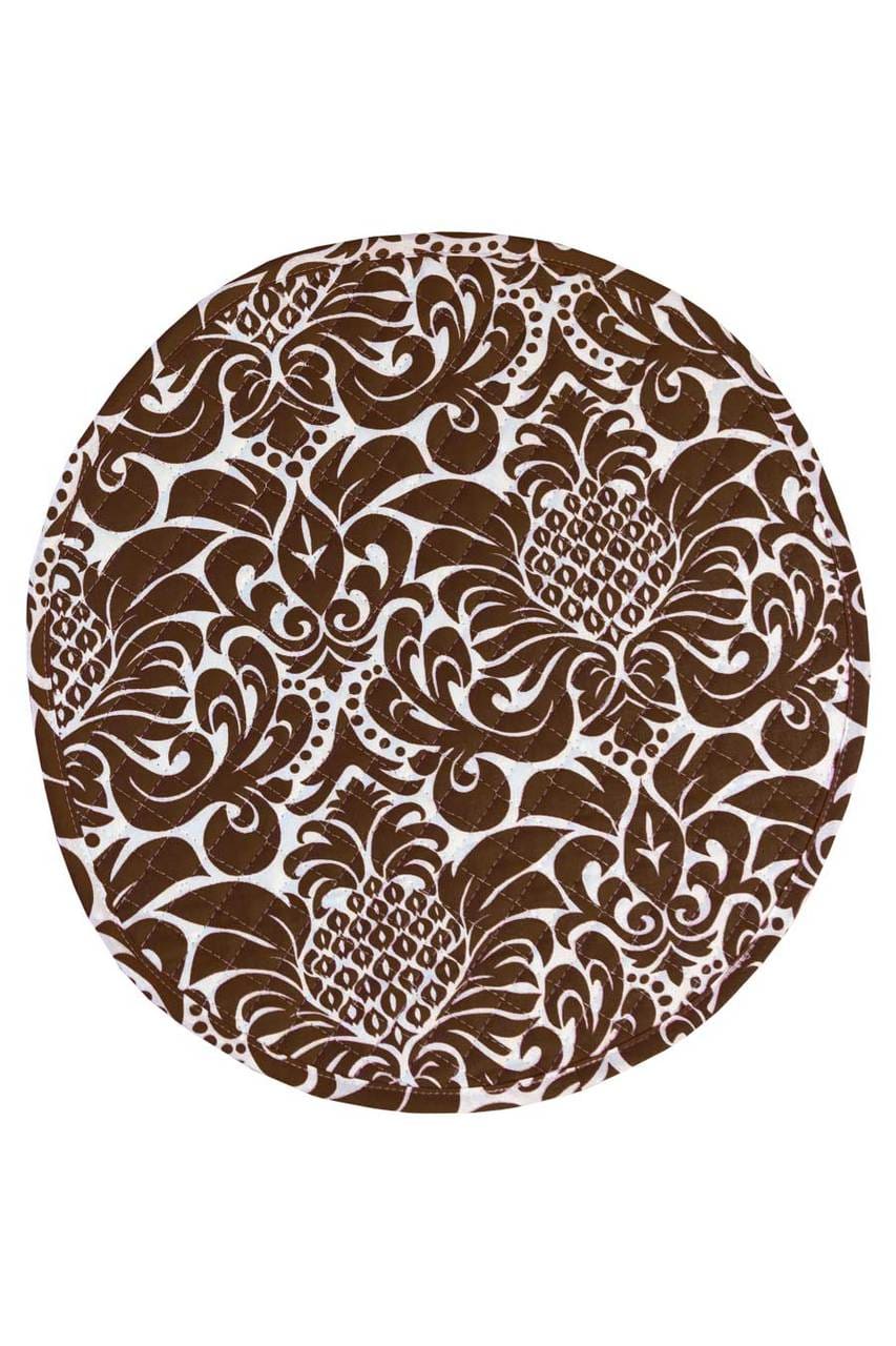 Hen House Linens gracious chocolate brown reversible bold striped chocolate brown printed round quilted cloth placemats