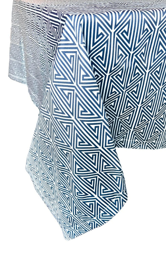 Hen House Linens greek key navy blue printed 70" x 90" rectangle tablecloths