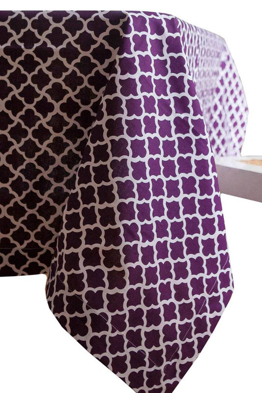 Hen House Linens latticework aubergine purple printed 60" square tablecloths - topper