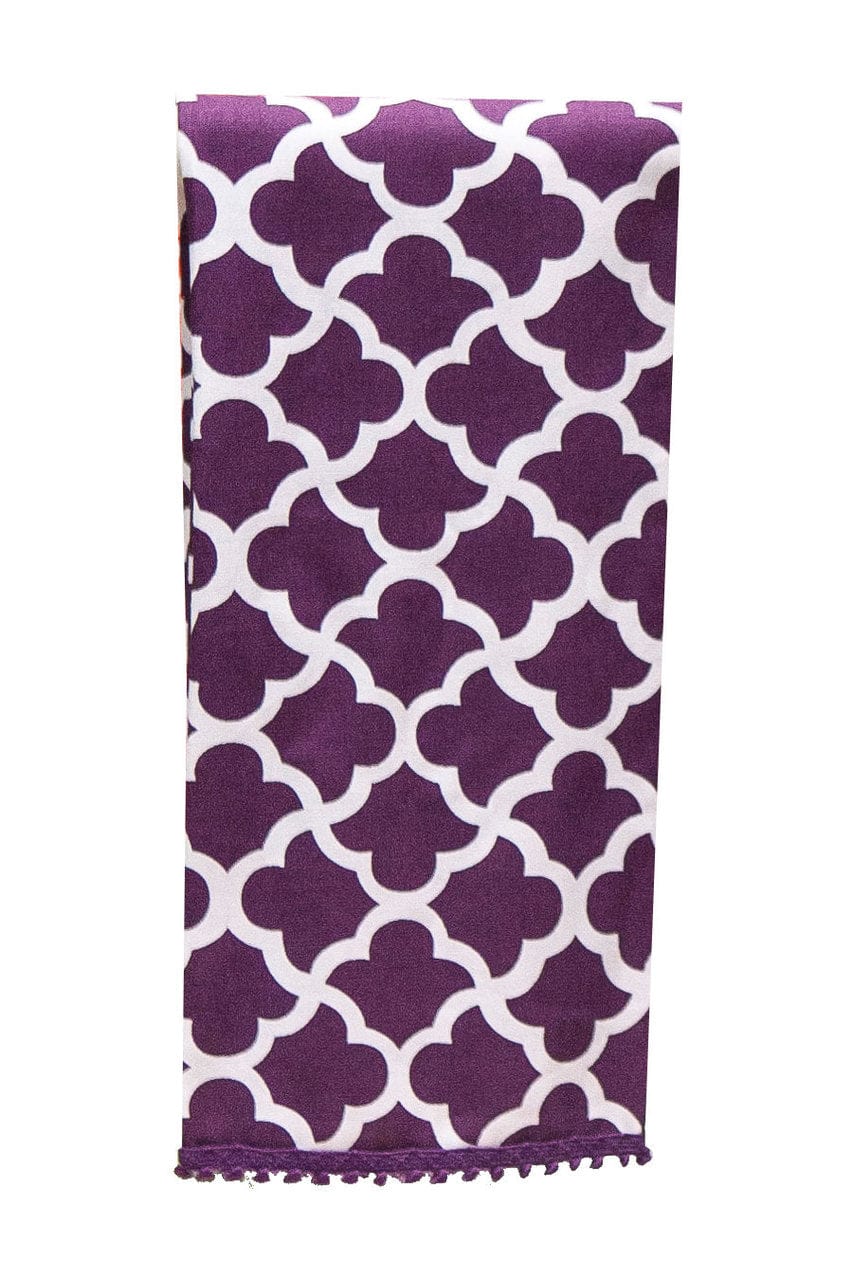 Hen House Linens latticework aubergine purple printed cloth guest towels