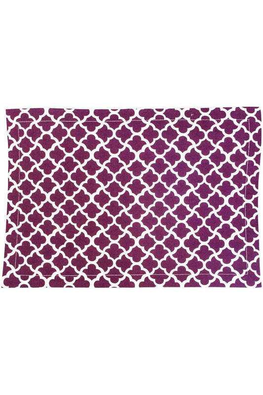 Hen House Linens latticework aubergine purple printed cloth placemats