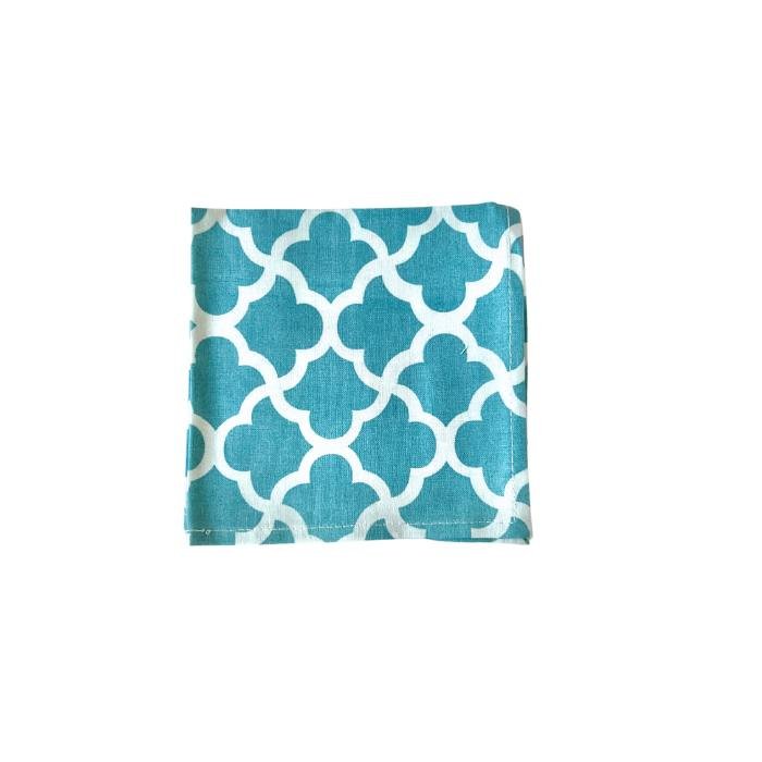latticework ocean blue printed cloth cocktail napkins - Hen House Linens