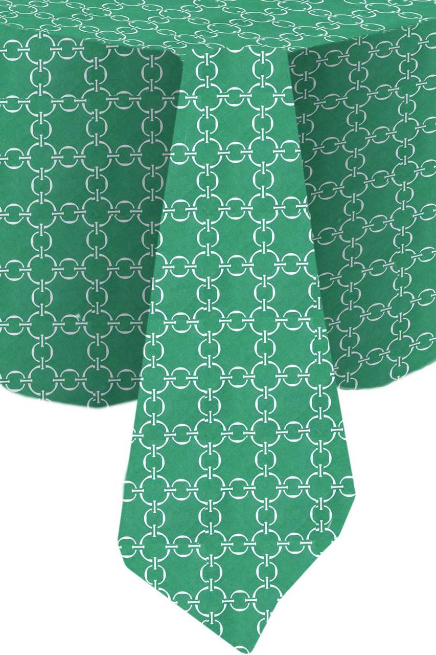 Hen House Linens linked-up ivy green printed 70" x 108" rectangle tablecloths