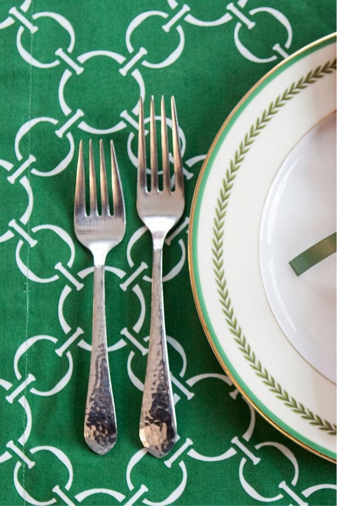 Hen House Linens linked-up ivy green printed cloth placemats