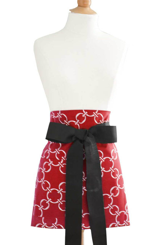 Hen House Linens linked-up scarlet red printed cloth cocktail aprons
