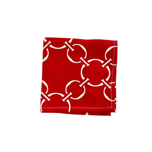 linked-up scarlet red printed cloth cocktail napkins - Hen House Linens