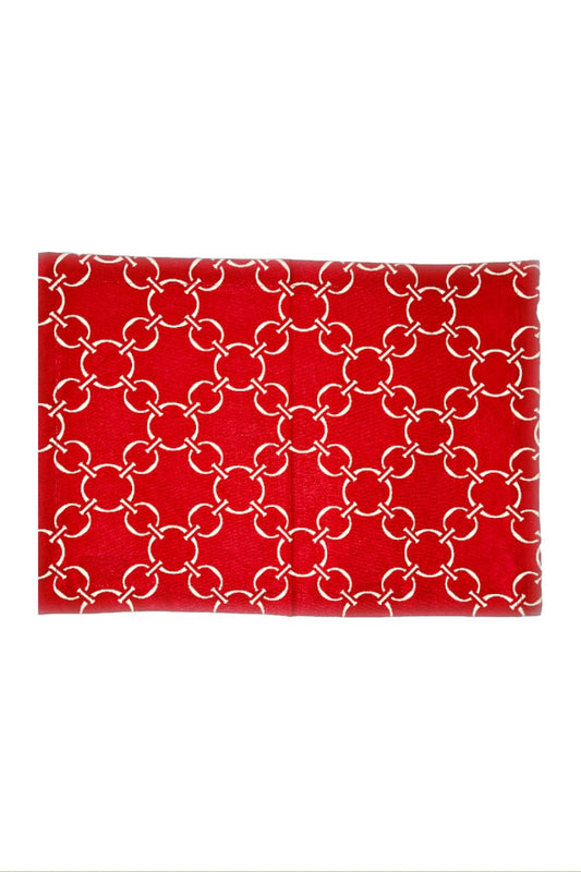 Hen House Linens linked-up scarlet red printed cloth placemats