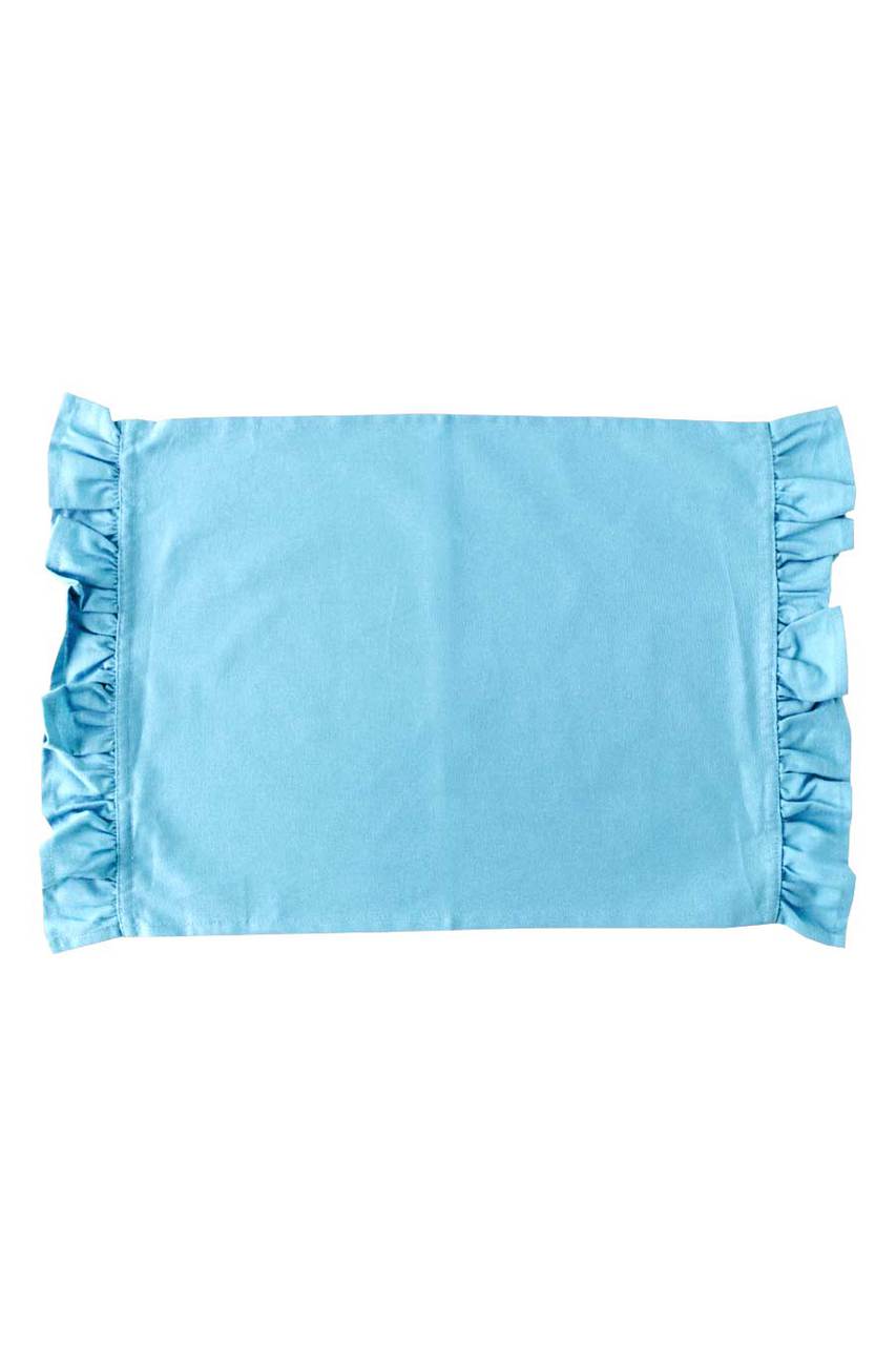 Hen House Linens ocean blue solid ruffle cloth placemats