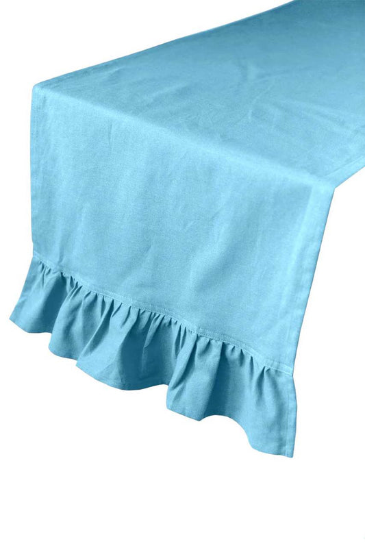Hen House Linens ocean blue solid ruffle cloth table runners
