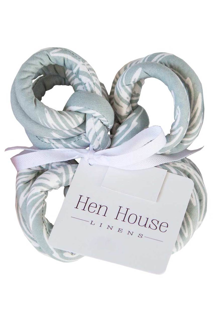 Hen House Linens palm mineral gray printed cloth napkin rings