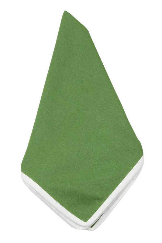 Hen House Linens peridot green solid with white trim cloth dinner napkins