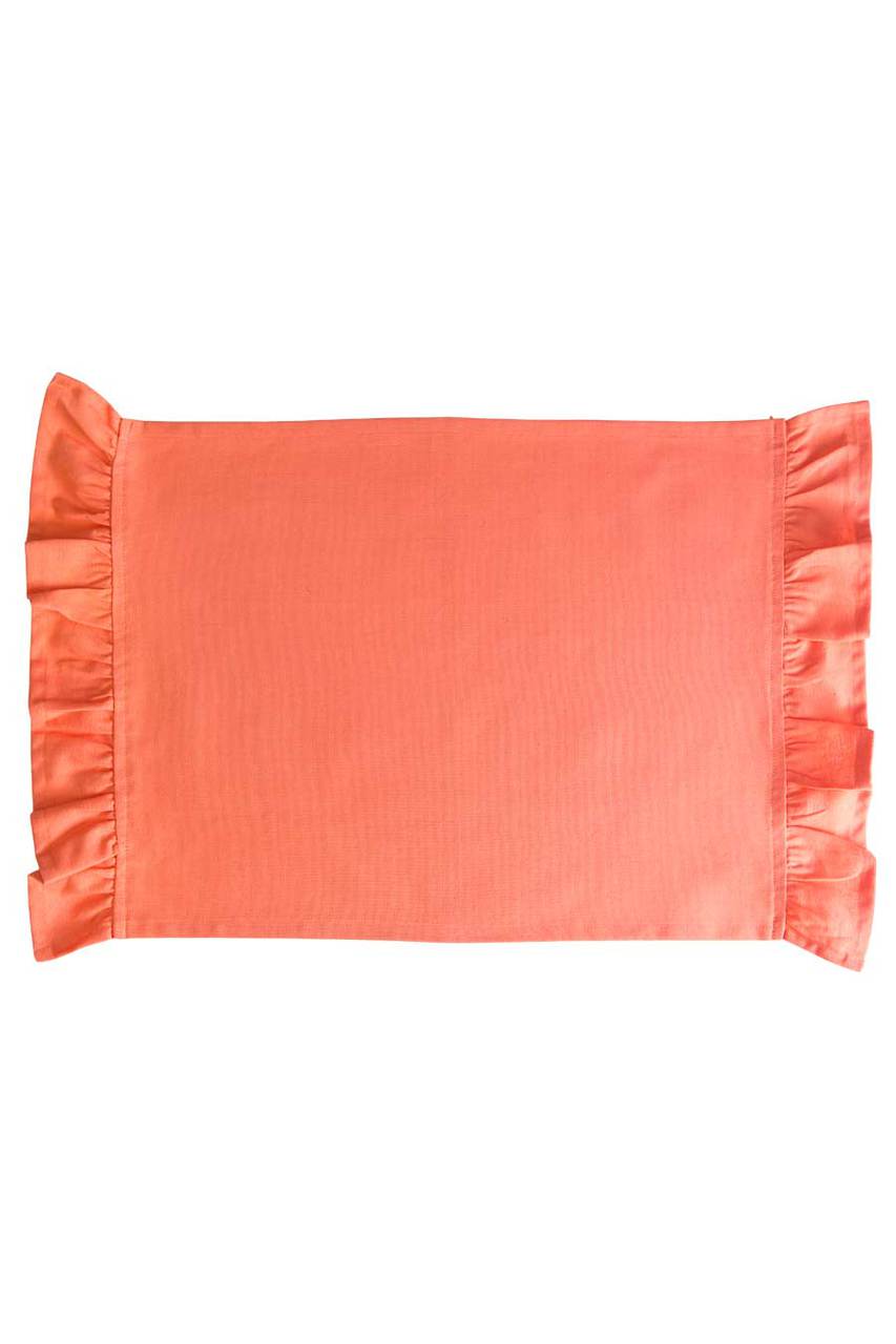 Hen House Linens persimmon peach solid ruffle cloth placemats