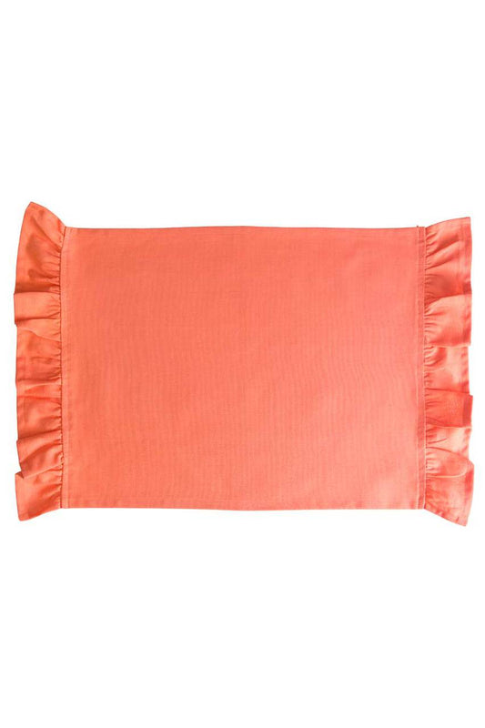 Hen House Linens persimmon peach solid ruffle cloth placemats