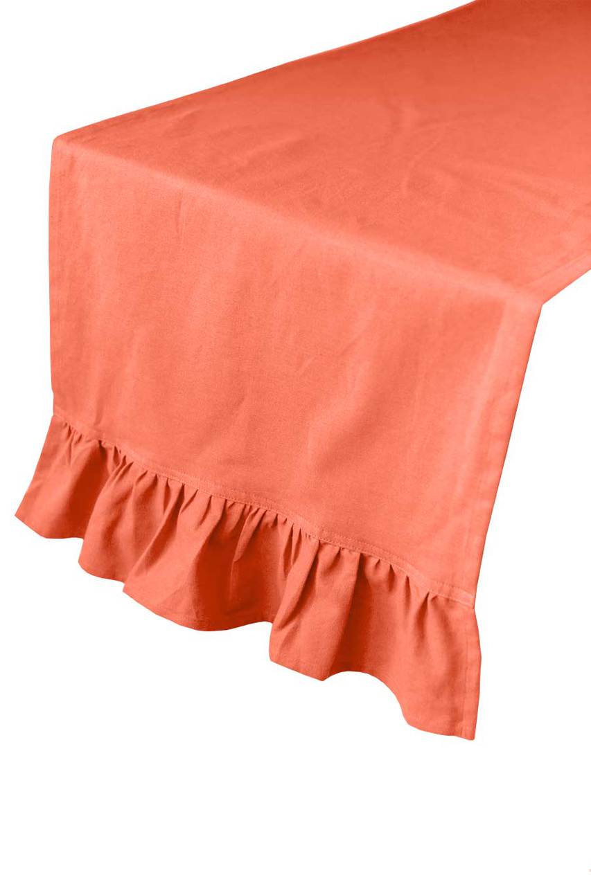 Hen House Linens persimmon peach solid ruffle cloth table runners