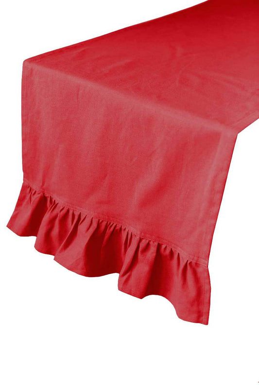 Hen House Linens scarlet red solid ruffle cloth table runners