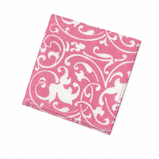 Hen House Linens scrolling pink printed cloth cocktail napkins