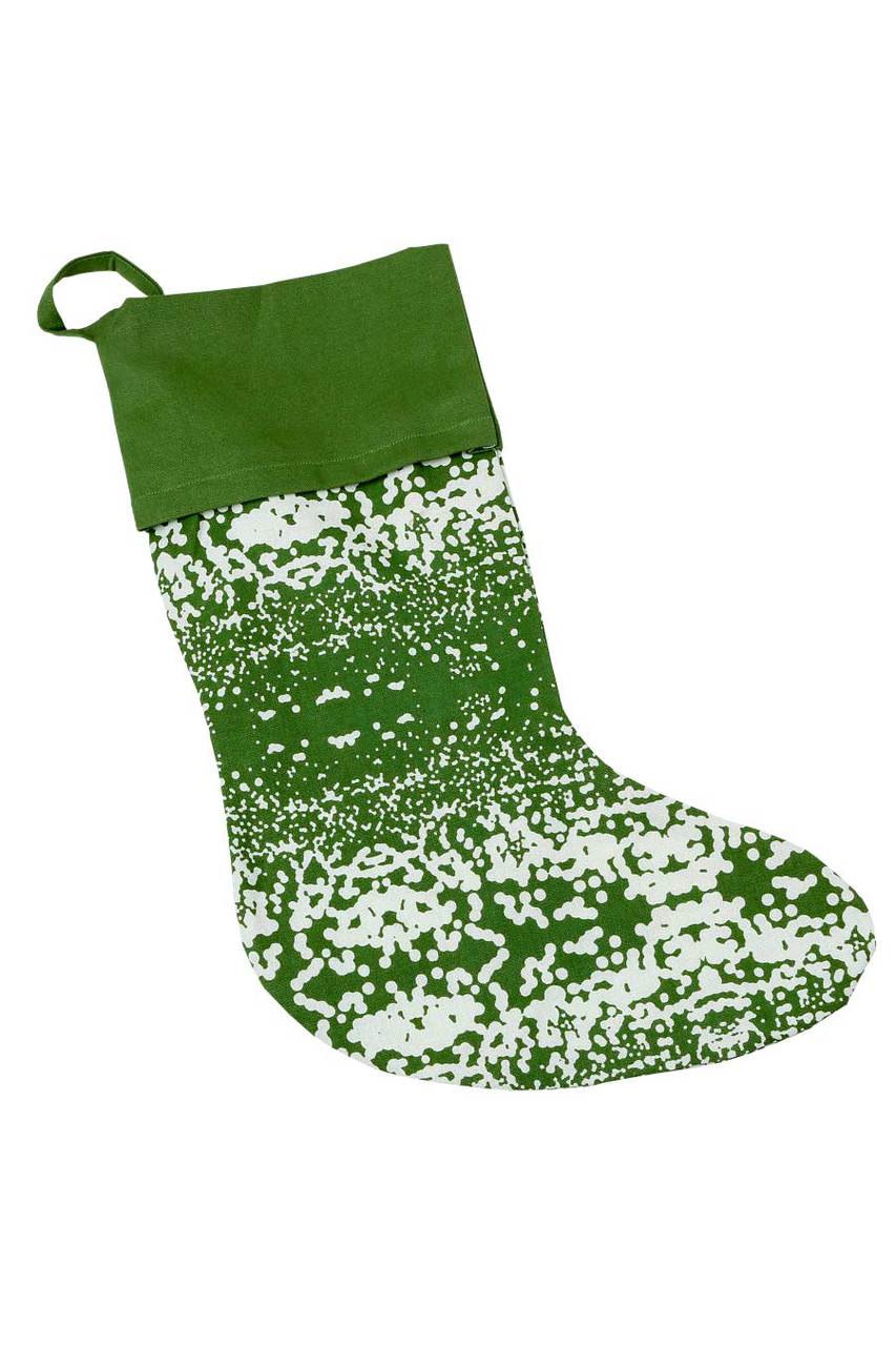 Hen House Linens snowfall peridot green stocking